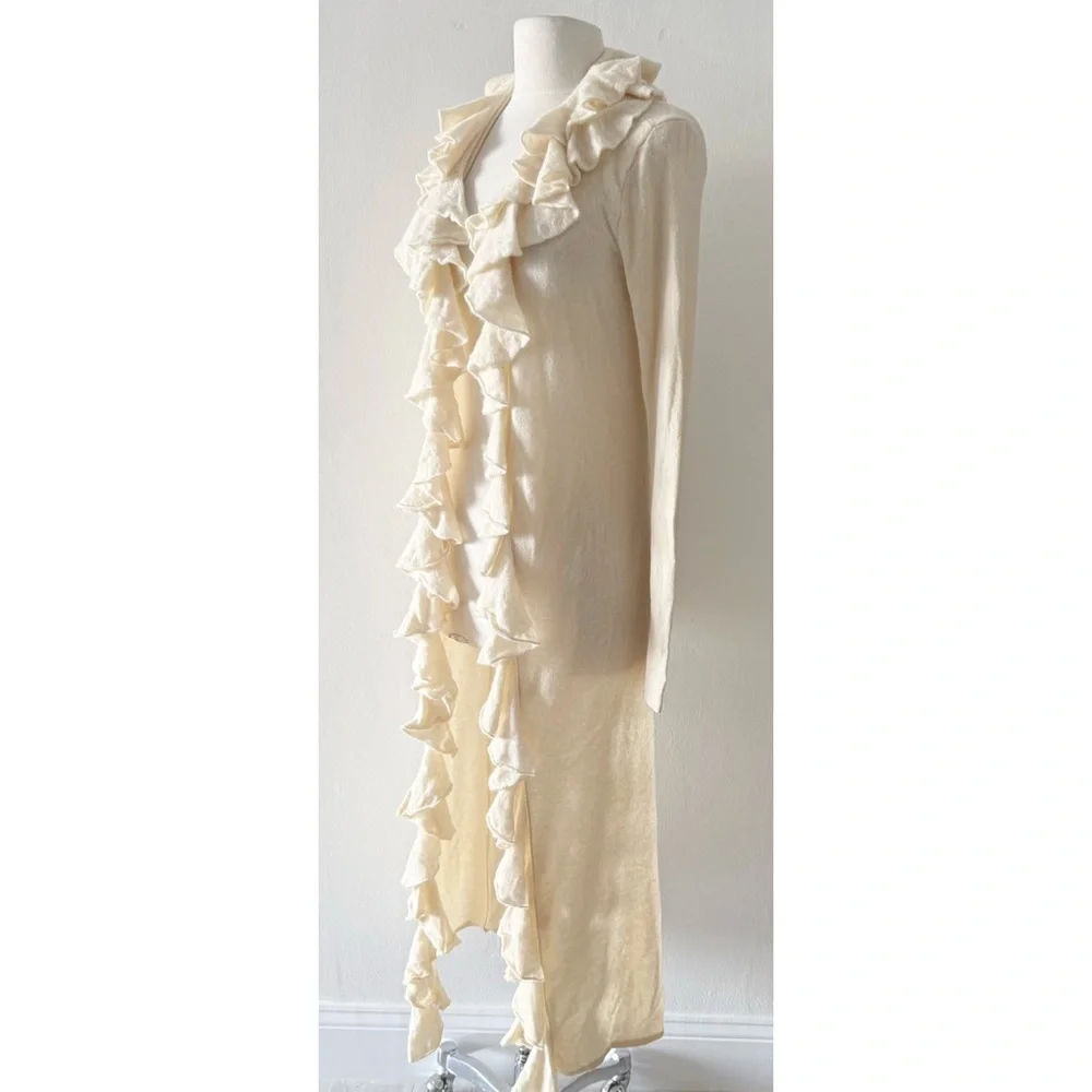 Cashmere Ralph Lauren Black Label Cream Ruffle Duster Cardigan Sweater Medium - Picture 5 of 9
